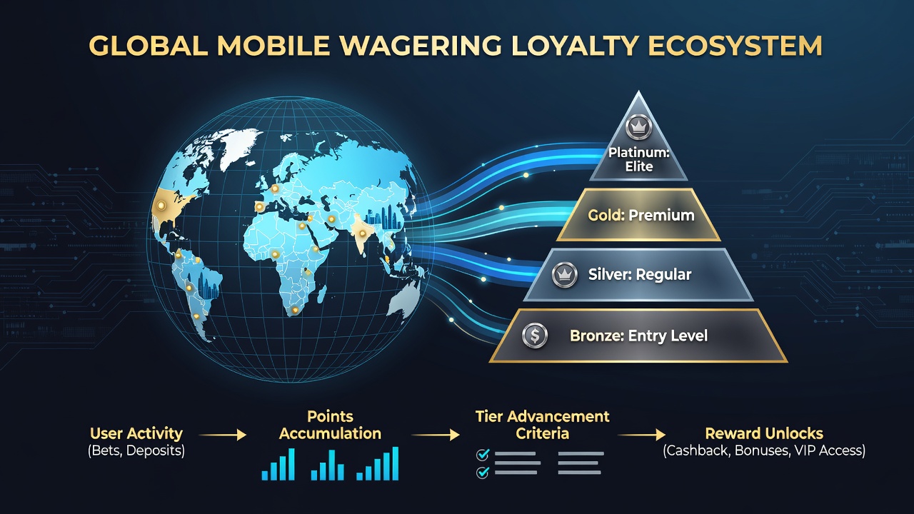 Kaartvisualisatie van wereldwijde mobiele wednetwerken met gekleurde lagen voor verschillende loyaliteitstiers